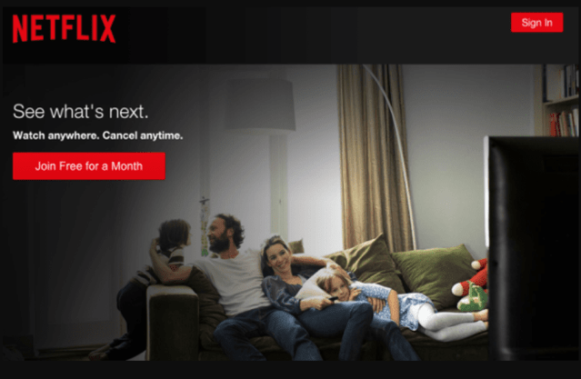 Netflix login screen with its call to action to "join free for a month"